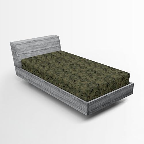 Ambesonne Camouflage 2 Pack Fitted Sheet, Digital Pixel Camo, Bed Cover All-Round Elastic Deep Pockets 2 Pieces, Package Contains 2 Twin Size Fitted Sheets, Army Green Dark Taupe