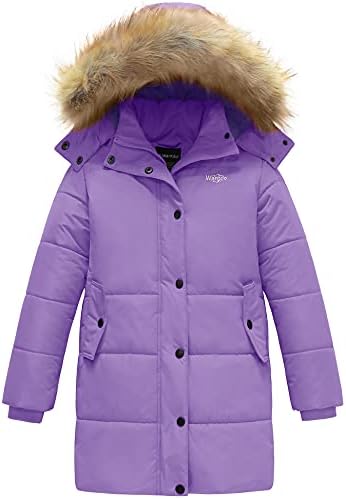 Wantdo Girl's Water-Resistant Winter Coat Thicken Quilted Down Puffer Jacket Hooded Parka Purple 10/12