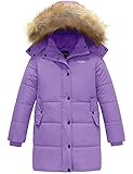 Wantdo Girl's Warm Winter Coat Wind-Resistant Fleece Lined Puffer Jacket with Hood Purple 6/7