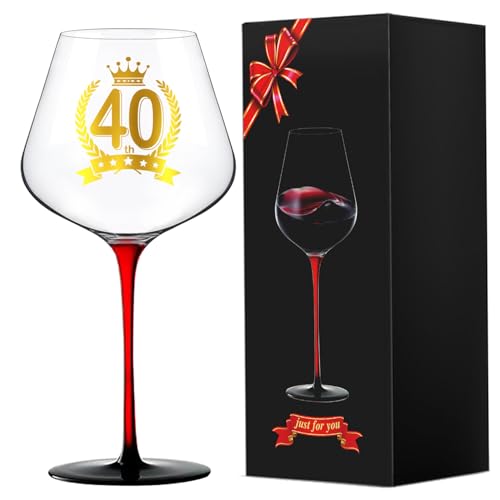 LOZACHE Verre à Vin Rouge, Idée Cadeau 40 ans Anniversaire Femme Homme, Cadeau Anniversaire 40 ans de Mariage, pour Maman Mamie Grand-Mère Tante Amis Sœurs Collègues pour la Fête des Mères Noël (40)