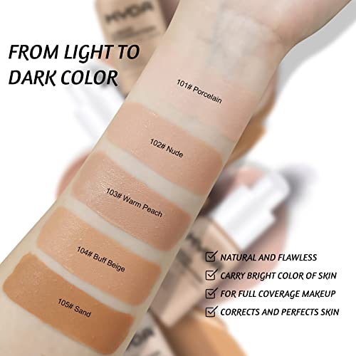 Kyda Matte Liquid Foundation, Full Coverage Concealer Foundation Cream, Oil Control Long Wear Lightweight Foundation Makeup-105 Sand #TOP4