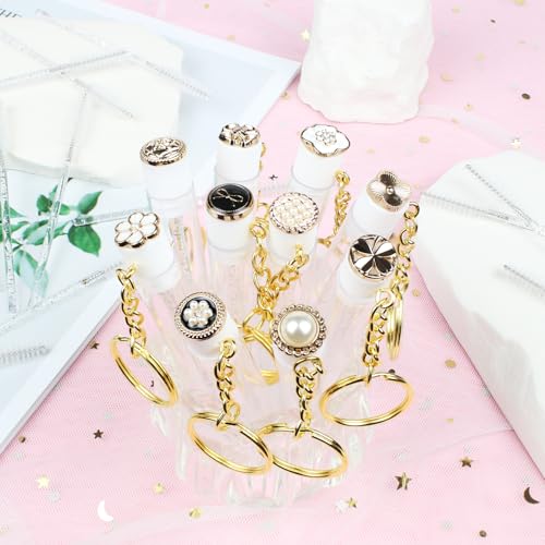 10pcs Mascara Wands Tube with Keychain Reusable Lash Spoolies Golden Crystal Eyelash Brush Tubes Spoolies Lash Extension Brushes Applicators Makeup Tools (Golden Metal 2-KC)