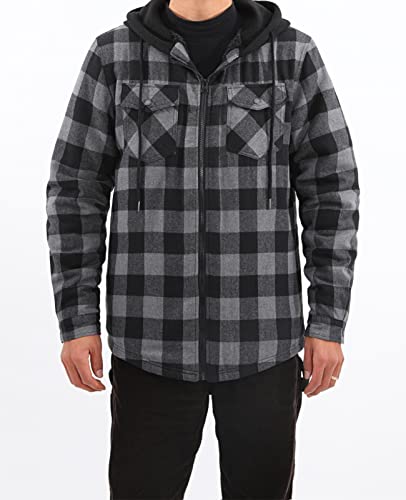 Image of ZENTHACE Mens Sherpa Lined Flannel Shirt Jacket with Hood,Full Zip