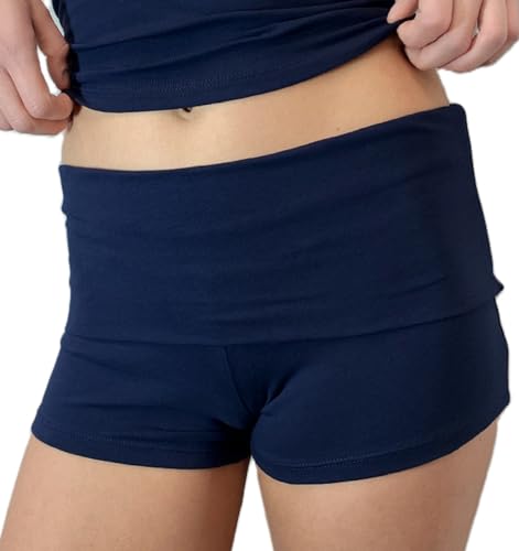 Image of KMBANGI Womens Fold Over Shorts Elastic Waist Y2k Lounge Shorts Foldover Cute Pajama Micro Bottoms Mini Shorts Sleepwear