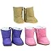 18 Inch Doll Shoe Pack Includes 3 Pairs of Boots: Tan, Pink & Purple Boots