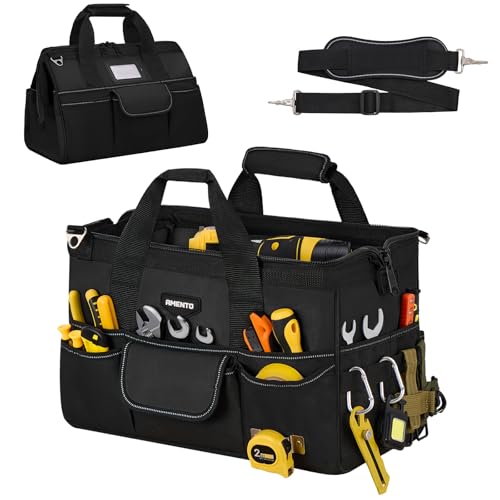 Image of 16-Inch Heavy Duty Tool Bag, 22 Pockets Empty Tool Box Organizer Storage, Soft Large Tote Toolbox Organization Portable Handle Carry Drill Toolbag for Handyman Home DIYer, Dad Men Gifts, Black