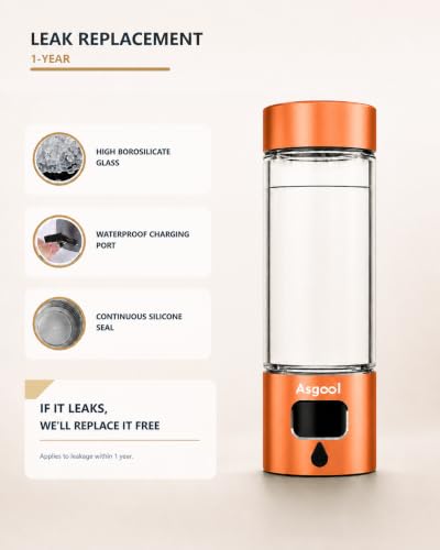 Image of Hydrogen Water Bottle Generator, 8000 PPB, Glass & Aluminum(Orange)