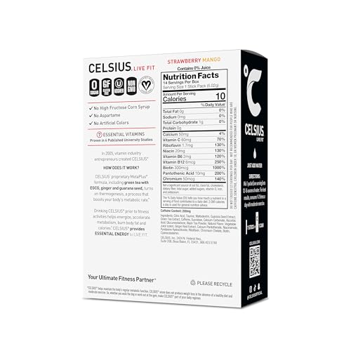 Image of CELSIUS On The Go Strawberry Mango, Sugar Free Energy Drink Mix (14 Sticks per Pack)