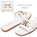 Lurnyet Women's Flat White Sandals Dressy Summer Comfortable Fashion Leather Slippers Beach Cute Ladies Slides Casual Women's Sandals