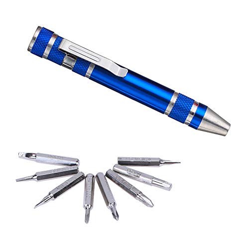 Huture 4 Packs Complete Premium Multifunction Mini Screwdriver Set 8 In 1 Durable Gadgets Repair Aluminum Pen Handle Cross Slotted Tool Kit For Home Improvement, Red/Blue/Silver/Black #TOP3