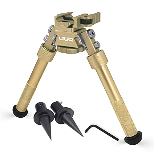 UUQ 6’- 9’Tactical Rifle Adjustable Bipod, CNC Quick Detach Lever for Picatinny Rail Mount(360 Degree Swivel), w/Spike Feet (Sandy)