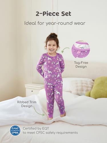 PATPAT Bamboo Viscose Pajama Sets for Toddler Boys & Girls Baby Kids, Ultra-soft Snug fit Pjs Sleepers for Birthday Holiday, Unicorn Land, 3T