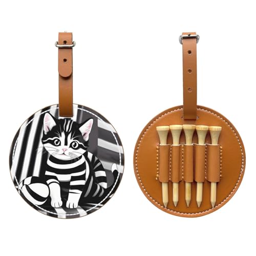 WXXWXD Black and white striped kitten Printed Golf Tee Storage Bag - Portable Storage, Easily Organize Tees