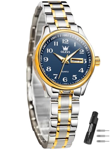 OLEVS ���f�B�[�X�E�H�b�` ���t�Ɨj���A���f�B�[�X�E�H�b�` �V���o�[�S�[���h�X�e�����X�X�`�[���A�G���K���g�ȏ����p���^�r���v(�z���C�g/�u���b�N/�u���[/�S�[���h�t�F�C�X), �u���[�V���o�[�S�[���h�B, Round, ���f�B�[�X�r�W�l�X�r���v�B