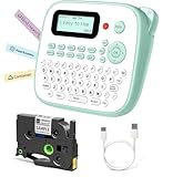 Label Maker for Kids, Desktop Green Label Maker Waterproof Labels, D210S Portable Labeler Machine with Tape-12mm 0.47 Laminated White, Multiple Symbols for Home Office School Kids Teachers Gifts