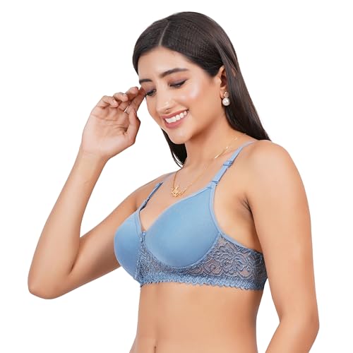 Image of Lace Padded Everyday Padded Bra for Women - Made of Pure Cotton Full Coverage Over Size Non Wired Pushup Soft Cup for T-Shirt Saree Dress Sports Garment for Daily Use Everyday