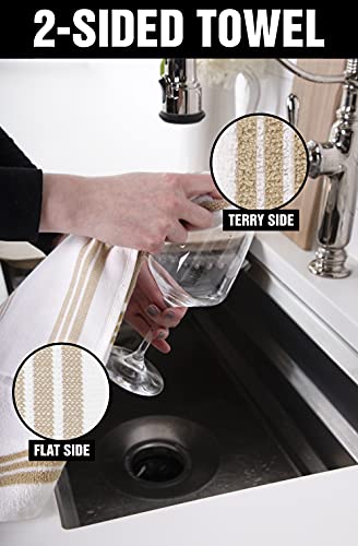 Dish Towels Dual Purpose Reversible, 100% Absorbent Cotton, Kitchen Towels Set Of 3 Striped, 17" X 30", 3-Pack Cappucino All-Clad Textiles #TOP3