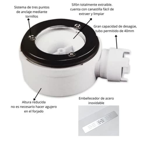 Plato de ducha de resina de diseño exclusivo desagüe lateral Color MARFIL. textura pizarra antideslizante C-3 GEL-COAT.ULTRA-PLANO (2cm). incluye válvula y rejilla en INOX. 5 años de garantía.
