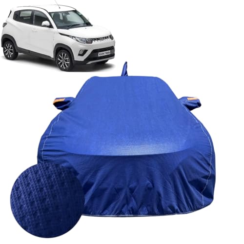 Image of Car Cover for Mahindra KUV 100 (2016-2023) | 100% Waterproof Cover with Antenna & Reflective Mirror Pockets | Dustproof, Scratchproof, Heatproof KUV 100 Car Cover |Soft Cotton Lining| Blue