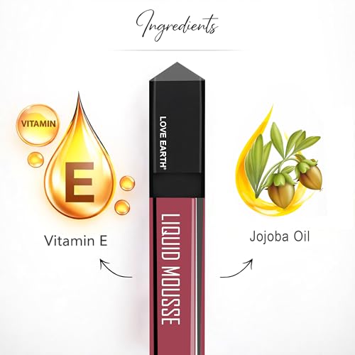 Image of Love Earth Liquid Mousse Lipstick - Berry Fizz Matte Finish | Lightweight, Non-Sticky, Non-Drying,Transferproof, Waterproof | Lasts Up to 12 hours with Vitamin E-6ml