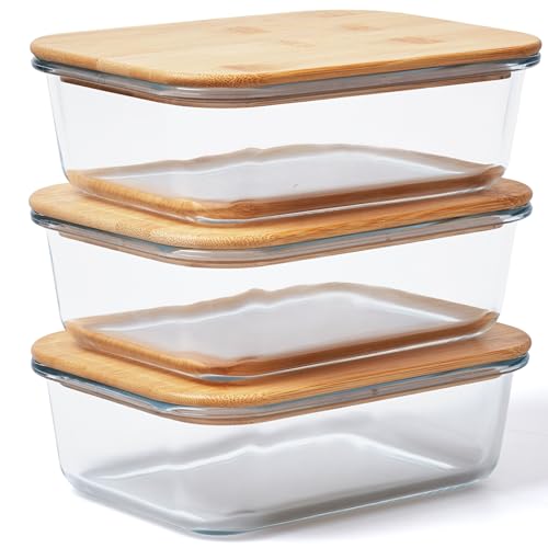 Prosumer's Choice Glass Containers with Bamboo Lids (Set of 3)