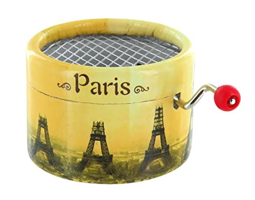 Caja de música / Caja Musical de manivela de cartón Reforzado y Adornado sobre el tema de la torre Eiffel en construcción con Mecanismo Musical de 18 Notas - La vie en rose (Louiguy / Edith Piaf)