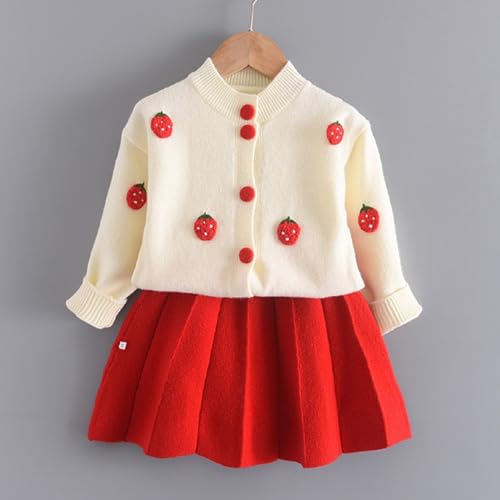 Toddler Girls Sweater Outfits Strawberry Embroidered Knit Cardigan & Pleated Skirt Set Baby Cute Knit Sweater A Line Skirt4
