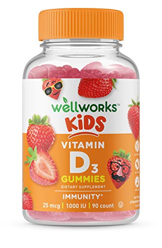 WellWorks Vitamin D for Kids 1000 IU  Great Tasting Natural Flavor Gummy Supplement  Gluten Free Vegetarian GMO-free Chewable  for Strong and Healthy Bones  for Children, Teen, Toddler, 90 Gummies