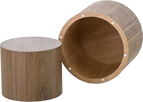 JUSTONE Nesting Coffee Table Set of 2, Walnut Round Drum Coffee Tables for Small Space Living Room Bedroom Accent Side Table (Walnut, Round) - Thumbnail 5
