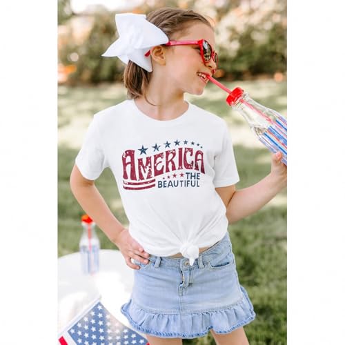 IZYJOY Girl Boy 4th of July Shirt Kid America The Beautiful T Shirt USA Flag Star Stripes Patriotic Short Sleeve Tees Tops2