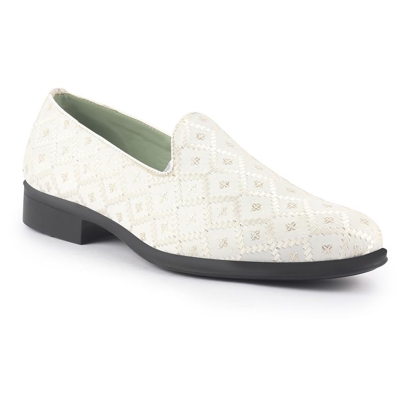 Image of FAUSTO Men Embroidered Sequin Ethnic Slip-On Juttis and Mojaris | Traditional Party Loafer Sherwani Shoes for Wedding, Reception, Cocktail and Festive Outfits