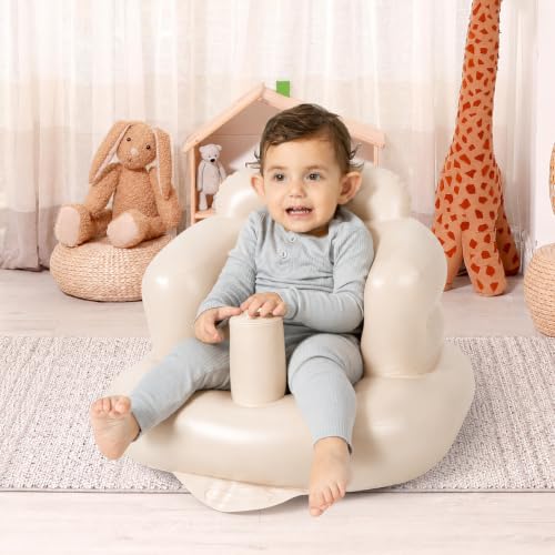 Image of Mink Inflatable Baby Seat - Sit Me Up Floor Seat for Babies 3-36 Months, Portable Blow Up Baby Chair with Back Support & Built-in Air Pump, Bumbo Seat Alternative for Sitting, Feeding, Travel