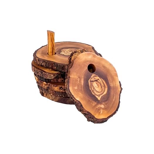 Sous-verres en bois d'olivier artisanal faits main par un petit atelier familial
