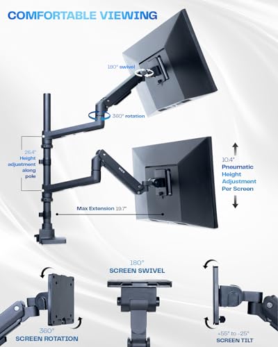 Image of VIVO Pneumatic Arm Dual Ultrawide Monitor Extra Tall Desk Mount for Up to 49 inch Screens, Heavy Duty Clamp, Holds 2 Ultra Wides Up to 44 lbs, Black, STAND-V120K