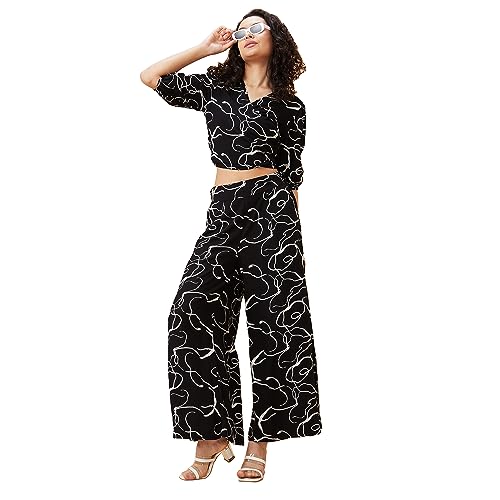 Image of Globus Women Lavender Printed Casual Co-Ord Set with Top and Palazzo-3638046001