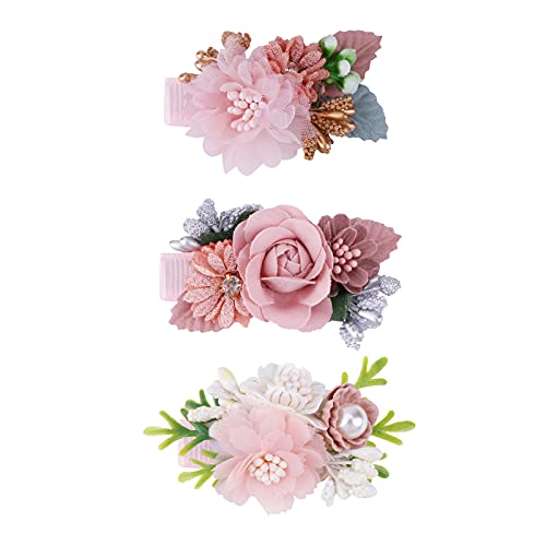 3PCS Girls Flower Hair Clips Floral Hair Alligator Bows for Baby Toddles Kids by cherrboll