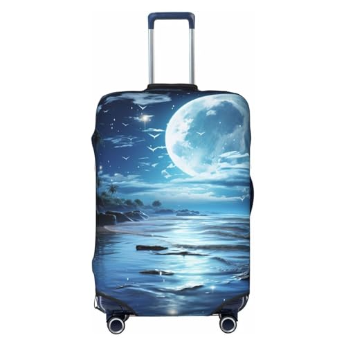 Elastic Travel Luggage Cover for Suitcase Tsa Approved Stretch Scratch-Resistant Suitcase Protector Cover Washable Moon Over Ocean Baggage Covers Fits 18-32 Inch Luggage Case