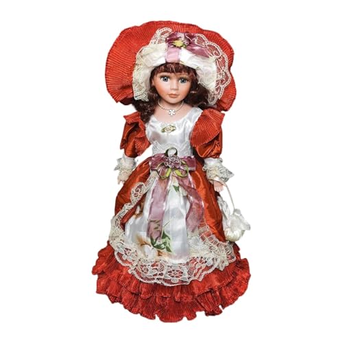 harayaa Poupée Porcelaine, Figurine Décorative Femme Debout, Statuette Dame Vintage en Habits Anciens avec Robe Longue et Chapeau, Ornement Intérieur pour...