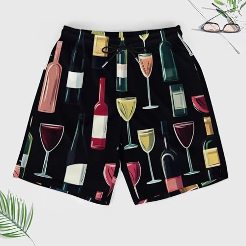 Wine Glass and Wine Bottle Beach Shorts for Men Swim Trunks Quick Dry Swim Shorts with Compression Liner Pocket3