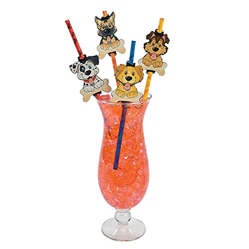 Fun Express - Puppy Party Paper Straws (2dz) for Birthday - Party Supplies - Drinkware - Straws - Birthday - 24 Pieces