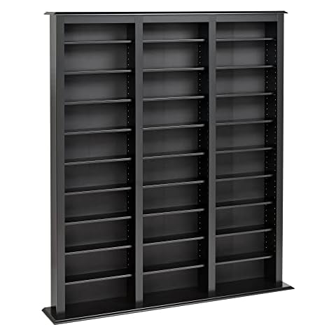 Prepac 3 Column Tall Cabinet Media Storage, Triple Width Barrister Tower, Black Cover