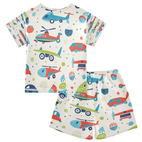 senya Short Sleeve Pajamas Sets Summer Cotton Sleepwear Cute Blue Red Air Plant Green Car2