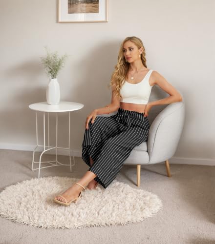 Image of IWOLLENCE Women Flowy Loose Wide Leg Pant Summer Beach Casual Trousers high Waist Adjustable Knot Business Work Casual Pants