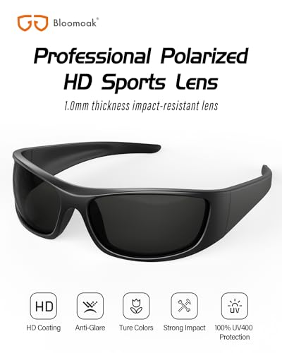 Bloomoak Super Dark Lens Black Polarized Sunglasses | Wrap Around Sport Sunglasses Unisex | UV400 | CAT 4 | For Photophobia - Thumbnail 5