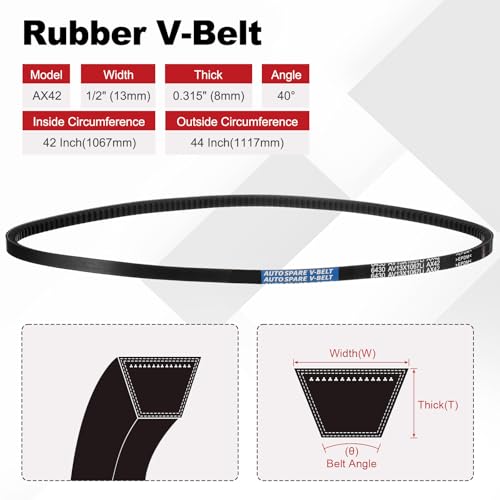 Image of AX42 Belt, Raw Edge Cogged Industrial Rubber EPDM V-Belt, Pack of 2 | 1 /2 inch(13mm) Width x 42 inch(1067mm) Inside Circumference x 5 /16 inch(8mm) Height