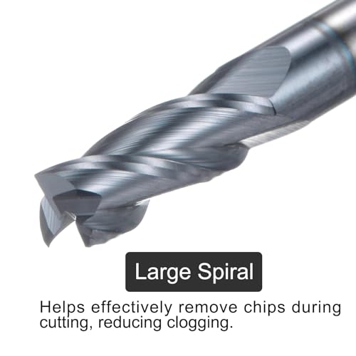 Image of uxcell Carbide Square End Mill, 3 /16 inch Diameter TiAlN Coated 3 Flutes Milling Bit Cutter, for Hardened Steel Stainless Steel Alloy Metal, 3 /16 inch Shank 9 /16 inch Cut Length 2 inch Long HRC55