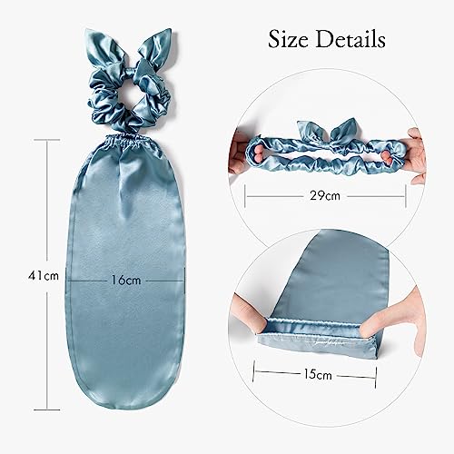 Image of LILYSILK 100% Silk Bonnet for Sleeping & Daily Usage, 2-in-1 Silk Hair Ties with Silk Scrunchies for Long and Curly Hair Elastic Adjustable for Women Ladies and Girls Blue Haze