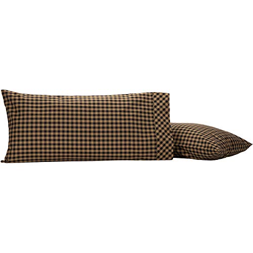 VHC Brands Primitive Bedding Cotton Check King Pillow Case Set of 2, Raven