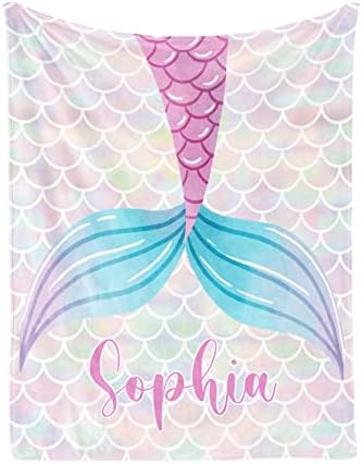 Artsadd Custom Name Blankets for Baby Boys Girls - Personalized Baby Blankets with Mermaid Design for Kids Toddler - Customized Swadding Throw Blanket Gifts for Christmas Birthday 30"x40"
