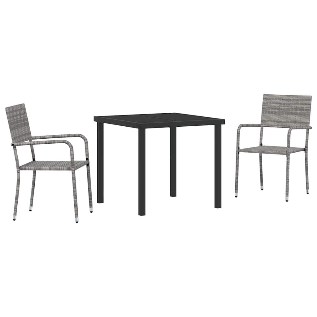 Salon de jardin encastrable gris ensemble repas extérieur 3 pièces résine tressée et coussins